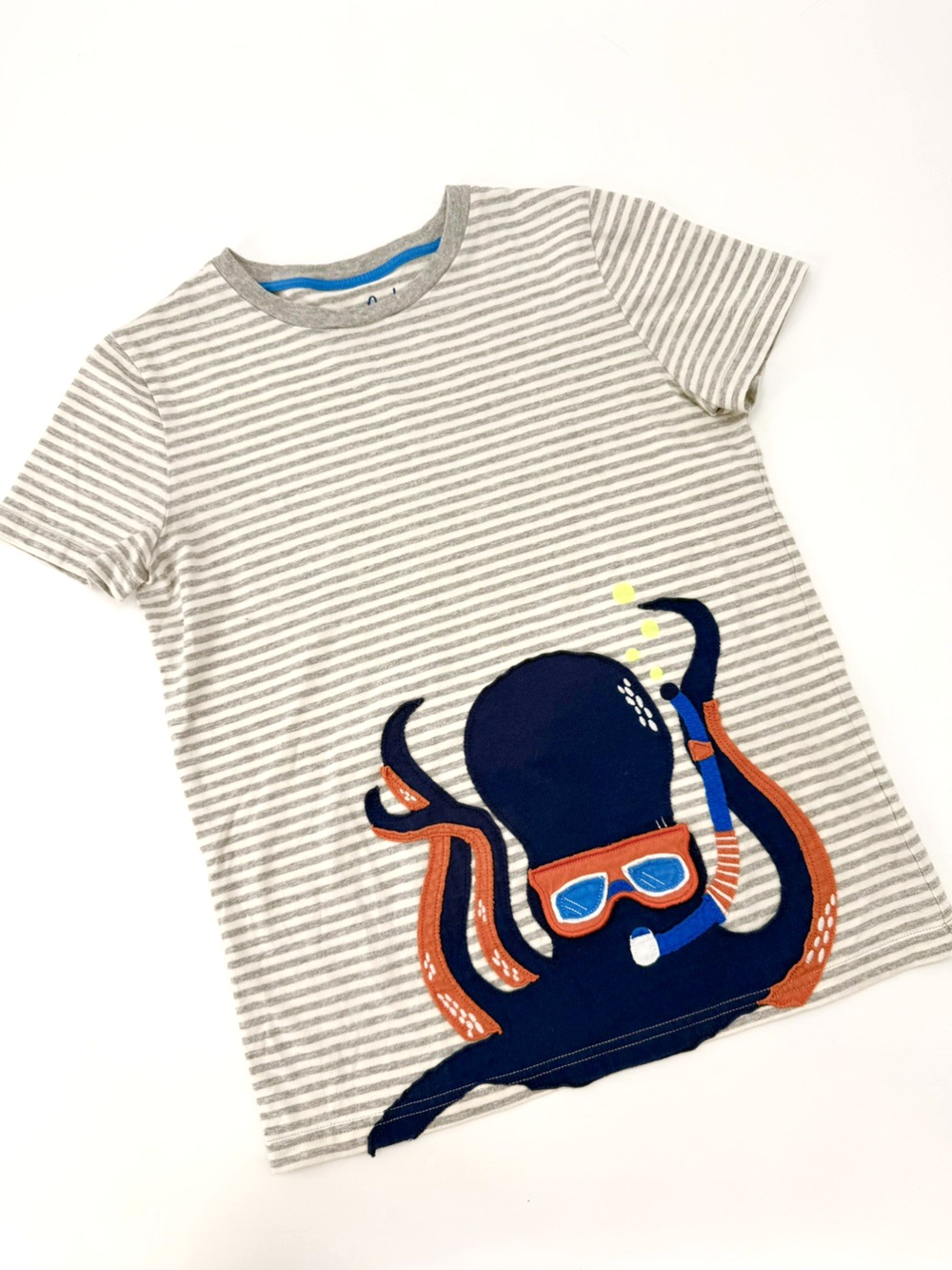 Mini Boden Appliqued Octopus Snorkel Striped T-Shirt 11/12